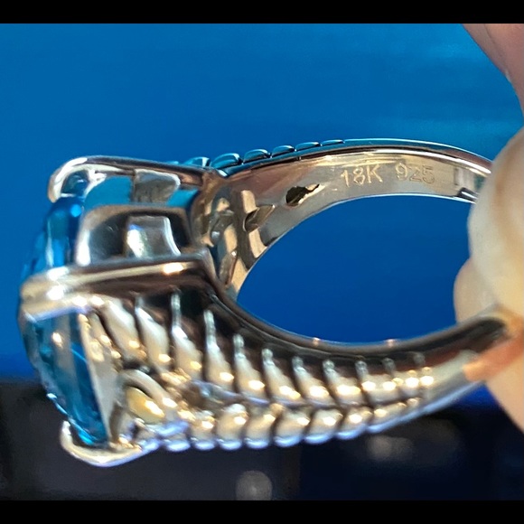 Stunning Effy blue topaz, silver and 18kt gold ring - Picture 8 of 9